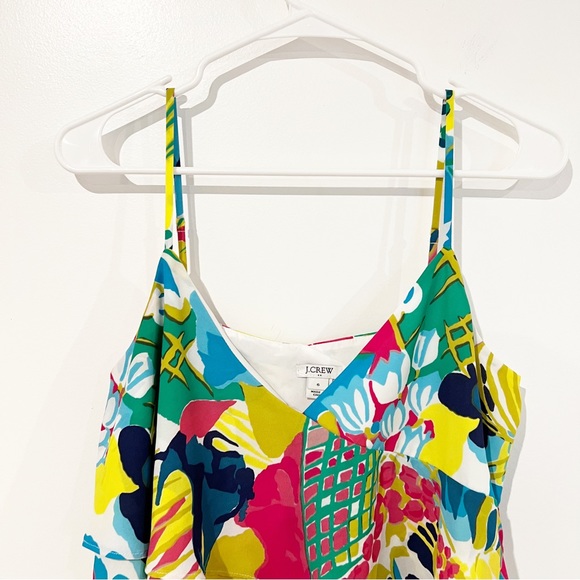 JCrew Floral Multicolor Bold Printed Spaghetti Strap Ruffle Tank Dress size 6 - Picture 8 of 12